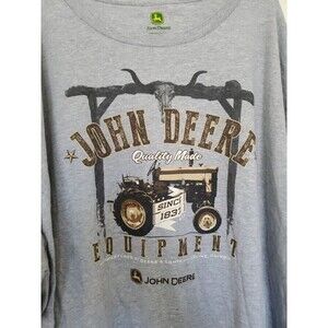 John Deere Mens 3XL Gray Graphic T-Shirt Vintage Tractor Equipment Short Sleeve